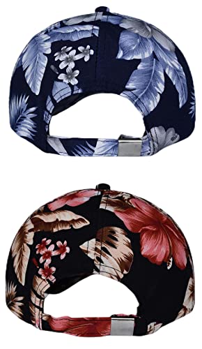 Aosmi 2 Pack Fashion Cute Floral Print Baseball Hats, Strapback Adjustable Wild Flower Leaf Hawaiian Beach Casual Outdoor Ball Caps For Men Women #TOP2