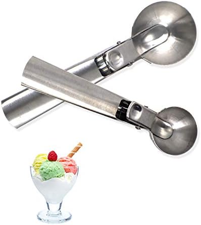Sirarda Ice Cream Scoop, [2 PACK] Stainless Steel Ice Cream Scoop with Trigger Release Ice Ball Maker Digging Ball Metal Melon Fruit Baller Kitchen Tool for Frozen Yogurt Watermelon Cookie Cupcake