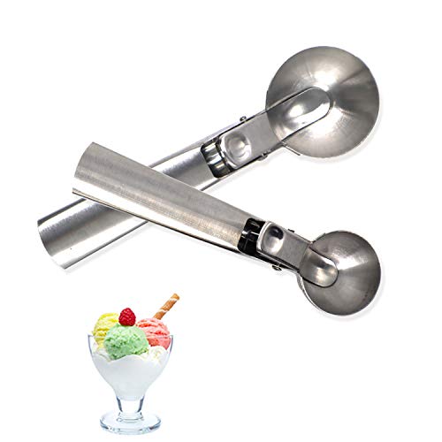 Sirarda Ice Cream Scoop, [2 Pack] Stainless Steel Ice Cream Scoop With Trigger Release Ice Ball Maker Digging Ball Metal Melon Fruit Baller Kitchen Tool For Frozen Yogurt Watermelon Cookie Cupcake #TOP30