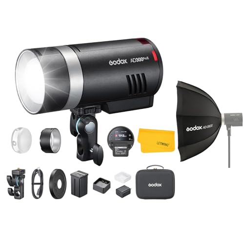 GODOX AD300Pro II AD300 Pro II Outdoor Flash Strobe, 2.4G 300Ws TTL HSS 1/8000s Portable Flash Monolight, 350 Full Power Flashes, with Godox AD-S60S Softbox, Portable Mount Softbox