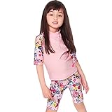 Julysand Toddler Girls Rash Guard Sets Pink Flowers Modest Swimwear Two Pieces Swimsuit UV Sun Protection Suit 12004-6T