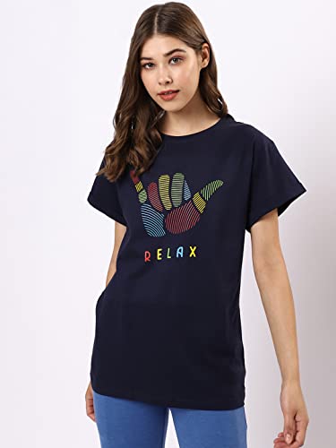 Image of Bewakoof Women's Typography 100% Cotton T-Shirt - Boyfriend Fit, Round Neck, Half Sleeves