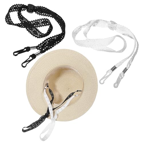 2 Pcs Hat Straps for Wind, Adjustable Hat Strap Clips, Anti-Lost Lace Hats Chin Strap for Women, Beige and Black Replacement Rope Hats for Golfing Fishing Boating Outdoor Activities