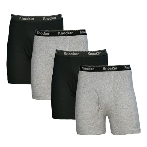 Knocker Men's 4 Pack of Boxer Briefs Underwear-Large-2 Black, 2 Gray