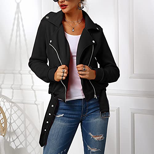BDCUYAHSKL Herfst En Winter Dames Casual Mode Revers Effen Kleur Rits Lange Mouwen Jas Motorfiets Wind Korte Jas Jas… - Image 6