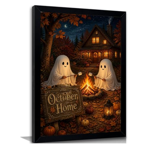Ghost Roasting Marshmallow Campfire Wall Art Cozy Autumn Home Decor