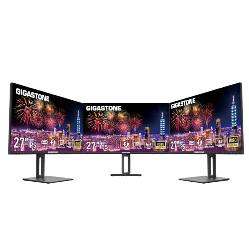 Image of Gigastone 27 inch IPS Monitor 3-Pack, 100Hz FHD 1920 x 1080, MPRT 1ms,Built in Speakers,VESA Mount, Adjustable Stand, USB-C /HDMI /Display Port Connectivity, Type C Charging to iPhone