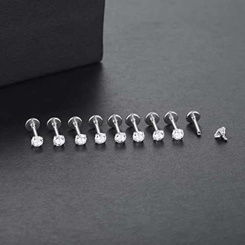 Xpircn 9PCS 16G Stainless Steel 3mm Cubic Zirconia Labret Monroe Lip Ring Tragus Helix Earring Studs - Image 3