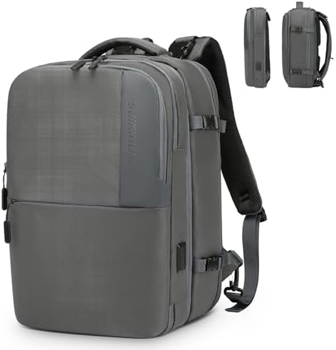 2-in-1 Travel Backpack for Men, Expandable 16" Laptop Backpack with Detachable Briefcase, Water-Resistant Carry-On Business Bag with USB-C, Gray