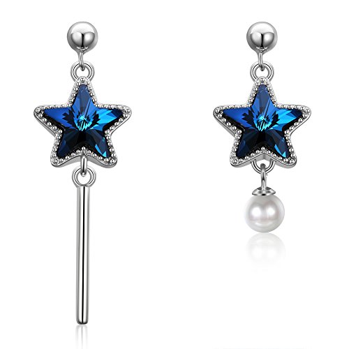 Josfeva Ohrringe Silber 925 Hängend, Silber Stern Ohrhänger Ohrstecker mit Blau Kristall und Süßwasser Perle, Silber Ohrringe Ohrstecker Damen, Piercing Ohrstecker Ohrschmuck mit Geschenkbox Cover