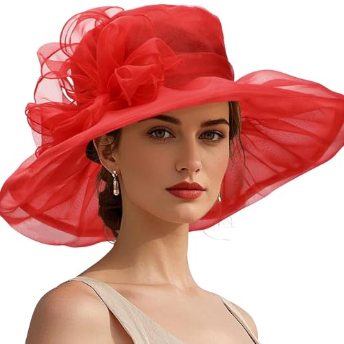 Zando Ken-Tucky Derby Hats for Women 2026 Elegant Tea Party Organza Victorian Church Wedding Hat Red Fascinators Hats One Size