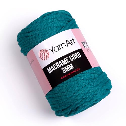 YarnArt Corda macramè da 3 mm, per lavori artigianali, nodi, arazzi da parete e decorazioni per la casa, 60% cotone, 40% viscosa e poliestere, morbida e resistente (783-verde benzina)