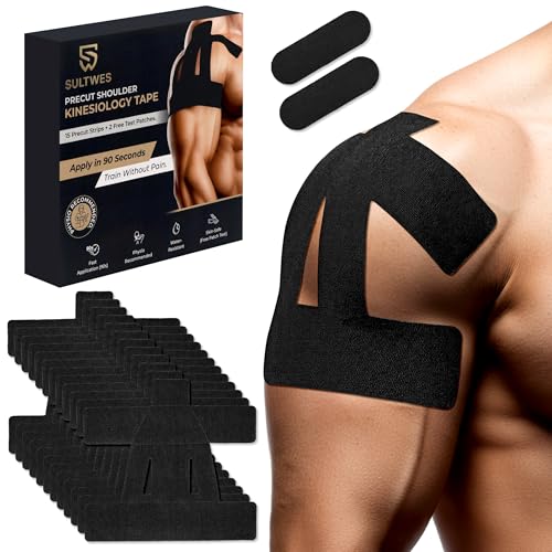 Kinesiology Tape for Shoulder | 15 Precut Strips + 2