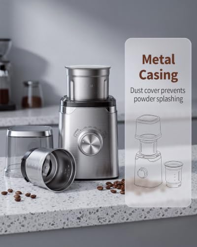 Image of SHARDOR Electric Blade Coffee Grinder, Timed Grind Control Rotary Knob, All-stainless steel shell,Adjustable,for Coffee Beans, Spices & Herbs, with 2 Removable Stainless Steel Bowl,Sliver