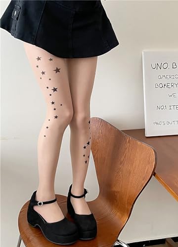 Image of Erinaco Women's Flower Pattern Sheer Footed Pantyhose Control Top Tights Stockings with Reinforced Toes