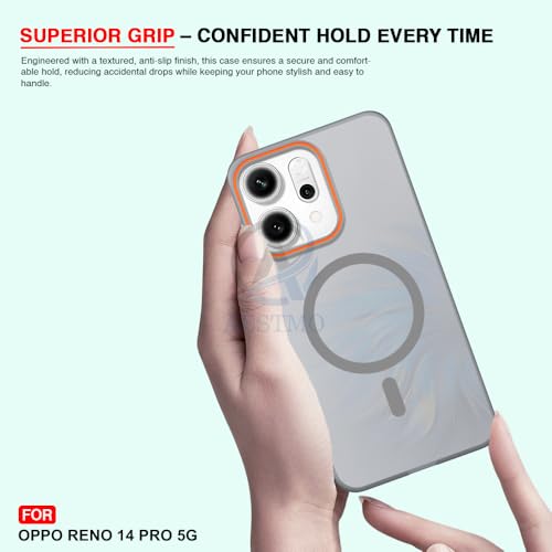 Image of AESTMO Oppo Reno 14 Pro 5G Back Cover | Slim Hard Shell | Matte Frosted Hard Back Translucent Back Cover for Oppo Reno 14 Pro 5G (Compatible with MagSafe Accessories, Grey)