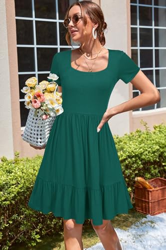 Image of Newshows Women's 2026 Summer Casual Square Neck Ruffle A Line Beach Vacation Sundress Work Business Dress with Pockets
