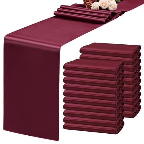 Lykoow 20 Pack Satin Table Runner 12 x 72 Inch Burgundy Table Runner fit Rectange and Round Table,Long Premium Satin Silk Table Runners for Wedding,Birthday Banquets Engagements Party Decoration by Lykoow - Used condition - US$21.88