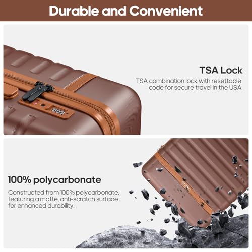 Image of Luggage Sets 3 Piece, Carry On Luggage 20In With Spinner Wheels,PC Hardside Suitcase Set with TSA Lock,Durable Carry On Suitcase With Travel Backpack for Men (Dark Coffee, 3 piece set (BP /20inch))