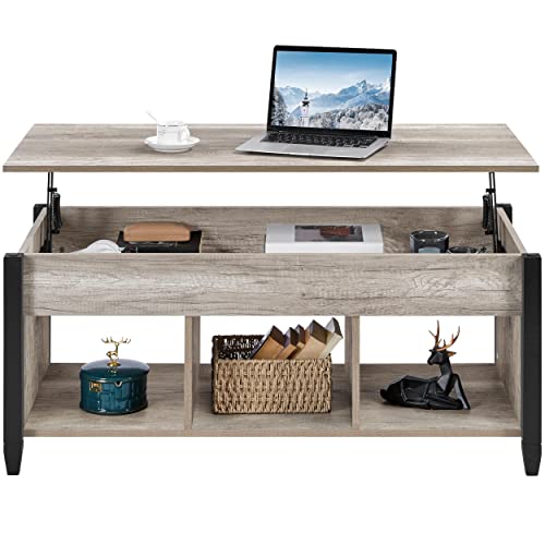 Topeakmart Lift Top Coffee Table With Storage Hidden Compartment & Shelf, Adjustable Height Pop-Up Center Table For Living Room Reception, Grey, 47.5In L #TOP5