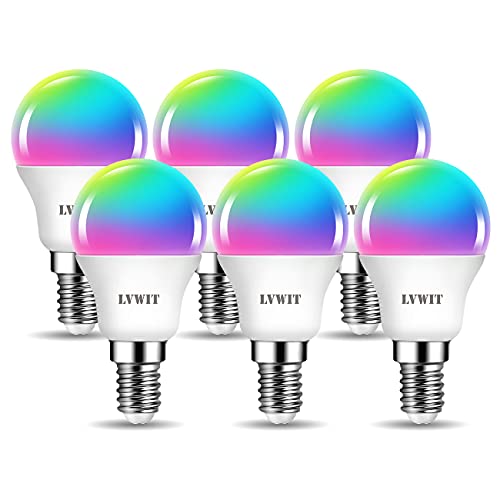 LVWIT Lampadina Alexa, Lampadina Smart E14 Wifi, 5W Equivalenti a 40W 470Lm, G45, Lampadine Smart con Telecomando Compatibile con Alexa, Echo, Google Assistant, 16 Milioni di Colori RGBWW,6 Pcs