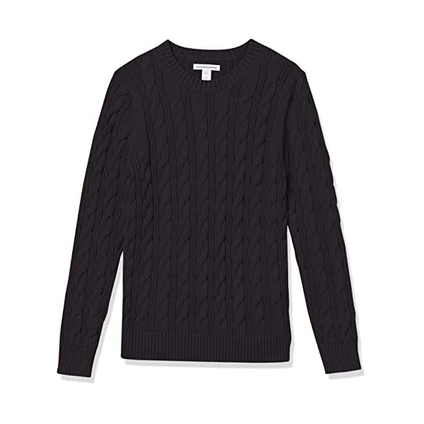 Amazon-Essentials-Womens-Long-Sleeve-100-Cotton-Cable-Crewneck-Sweater Amazon Essentials Women's Long-Sleeve 100% Cotton Cable Crewneck Sweater, Black, Medium