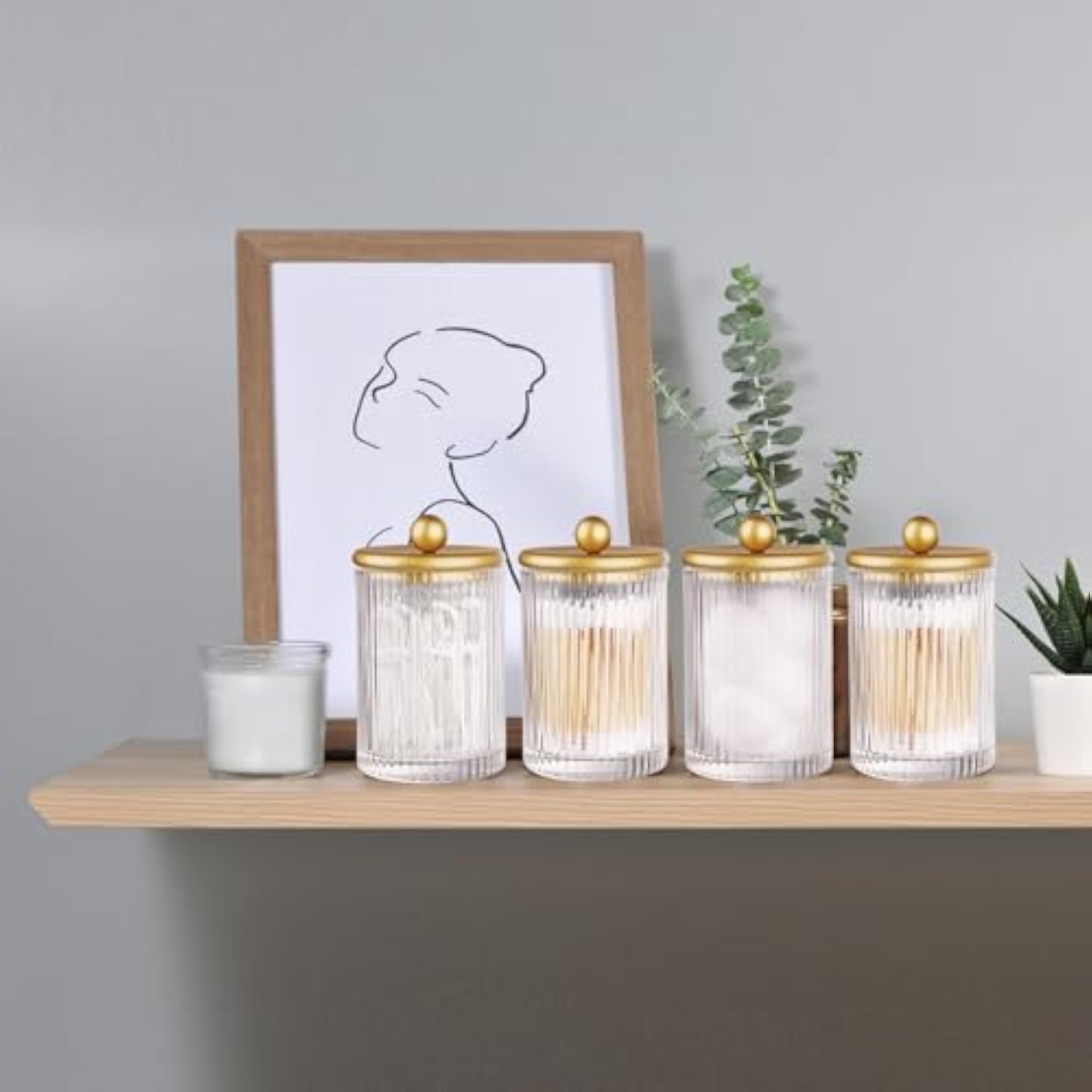 Apothecary Glass Jar, Bathroom Organiser for Qtips and Cotton Swabs
