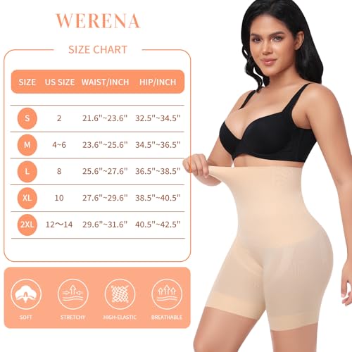 Image of Werena Shapewear Shorts Tummy Control for Women High Waisted Body Shaper Underwear Slimming Slip Shorts Under Dresses