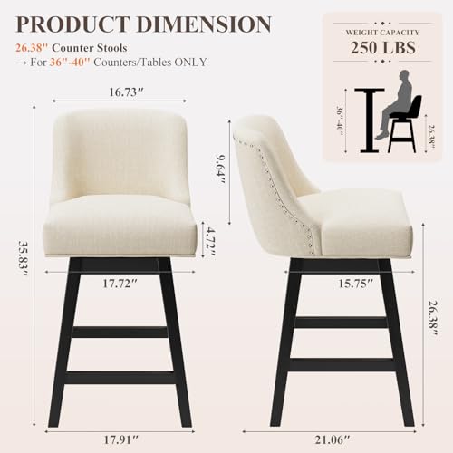 MALOL Butacas Giratorias para Barra, 27" de Altura para Cocina con Asientos Acolchonados y Patas de Madera Maciza, Butacas Tapizadas para Isla de Cocina, Rincón de Desayuno (Beige) miniatura 2