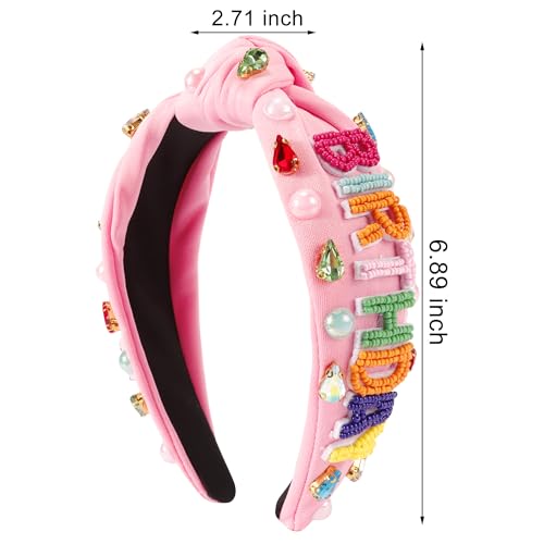 Cubaco Birthday Headbands It My Birthday Crown For Women Pearl Rhinestone Headband For Girl Wide Top Knotted Hairbands With Cloth No Slip Fashion Happy Birthday Hair Accessories thumb #5