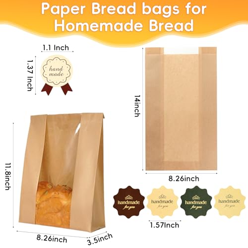 Funcoo 25 pcs Bread Bags for Homemade Bread Paper Sourdough Bread Bakery Storage Bags with Window, Large Bakery Bread Loaf Bags for Baked Goods Packaging, Label Seal sticker included - Thumbnail 2