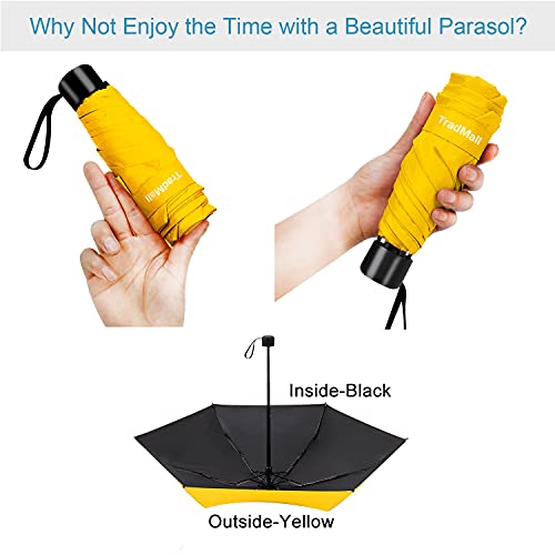 Image of TradMall Mini Travel Umbrella, Portable Lightweight Compact Parasol with 95% UV Protection for Sun & Rain, Yellow