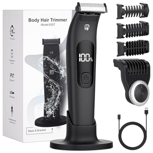 AOOTE Body Hair Trimmer Men, Body Trimmer & Shavers for Men, IPX7 Waterproof Electric Razor, Multifunction Body Hair Trimmer with LED Display, USB-C Rechargeable Razors Use on Beard, Chest, Private