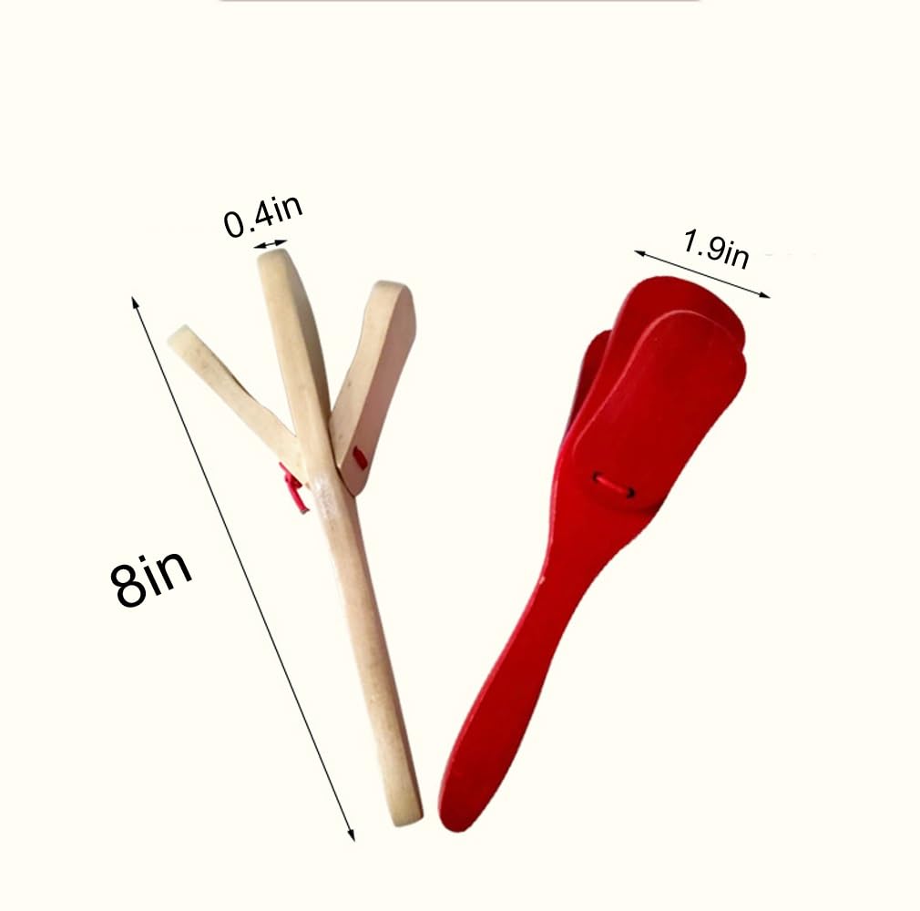 2 Stück Professionelle Kastagnetten, Einzelset mit Griff, Holz Kastagnet Klapper Pädagogisches Musikinstrument 20,3 cm (Braue Holzfarbe)