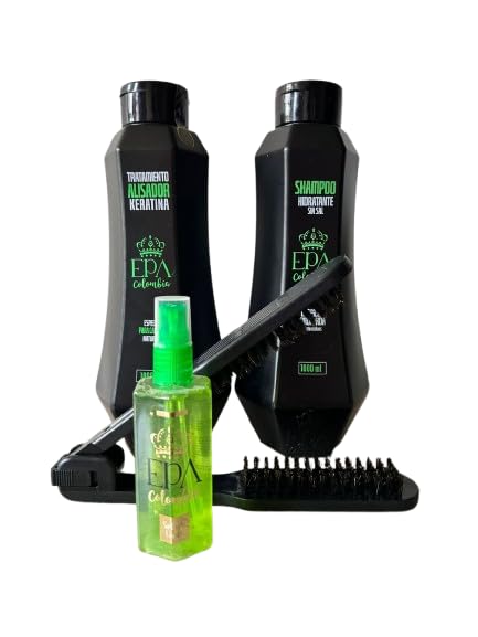 Litro tratamiento alisador keratina EPA Colombia, litro shampoo antiresiduos,cepillo auxiliar planchado y perfume capilar. No contiene formol, No contiene amoniaco.