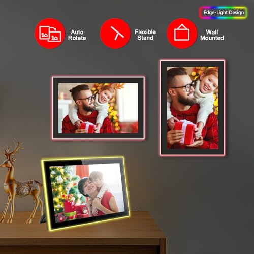 Image of FRAMEO WiFi Digital Picture Frame,Edge-Light Design10.1 inch Photo Frame 32GB,HD IPS Touch Screen LED Light, Wall-Mounted,Easy Set Up Share Photos and Videos via Frameo App