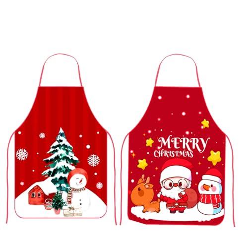 Qpout 2 piezas Delantales navideños para mujeres y hombres, divertidos delantales de cocina navideños, delantales de Papá Noel con forma de árbol de Navidad, decoraciones para fiestas navideñas