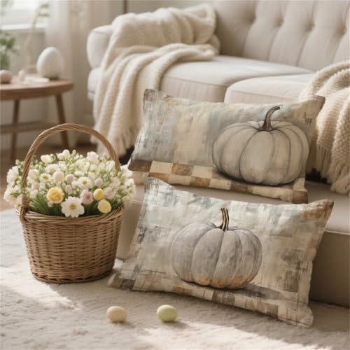 Cojines Exterior Gris Funda Cojin 40x60 juego de 2 Unidades, Cojines Sofa Impermeable Lino fundas cojine Beige Funda Almohada con Cremallera Invisible para Jardín Sofá Salón Cama Hogar Decor t-682
