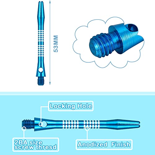 Skylety 30 Pcs Dart Shafts for Steel Tip Medium 2BA Thread Aluminium Alloy Dart Stems 50 mm 53 mm with Rubber Rings Replacement Harrows Dart Accessories and Flights (Striped Style, Vibrant Colors)