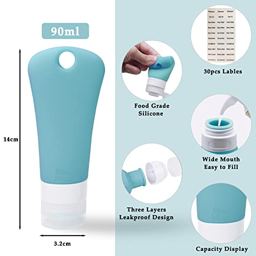 CHIALSTAR Leak Proof Travel Bottles(4 PACK), Silicone Squeezable Travel Containers 3 OZ, Travel Size Accessories Perfect for Shampoo, Essential Oils, Lotions, Toiletries