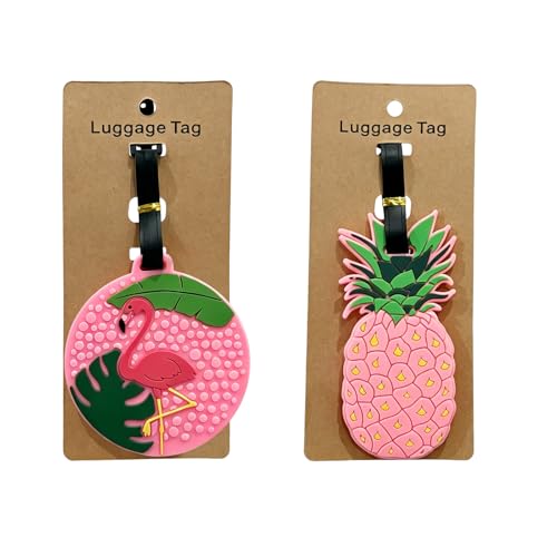 Image of 2PCS Silicone Luggage Tags Cute Pineapple Flamingo Luggage Tags for Travel Suitcase Pink Summer Name Tags Silicone Suitcase Labels, Cartoon Travel Baggage Handbag Identity ID Labels for Women Girls