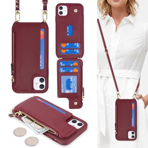 Étui portefeuille iPhone 11 pour femme libérant les mains avec sangle et fermeture