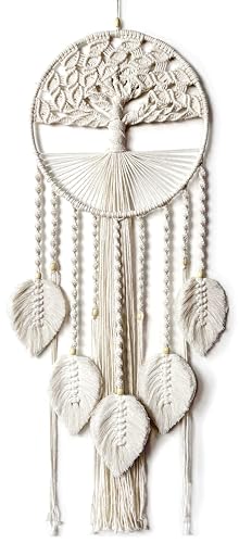 Large Tree of Life Dream Catchers, Macrame Wall Hanging Boho Handmade Woven Dream Catcher Macrame Wall Decor Art for Adults Boys Girls Bedroom Wedding Party Decor, Festival Blessing Gift（Light Beige）