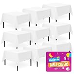 SOL 9pk White Table Cloth Party 121x121cm Plastic Cover Tablecloth Disposable for Parties - Thick Full Coverage Heavy Duty Spill Protection - For Supplies Decorations, Kids Birthdays, Weddings Buffet