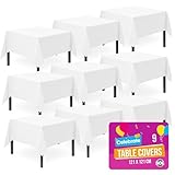 SOL 9pk White Table Cloth Party 121x121cm Plastic Cover Tablecloth Disposable for Parties - Thick Full Coverage Heavy Duty Spill Protection - For Supplies Decorations, Kids Birthdays, Weddings Buffet