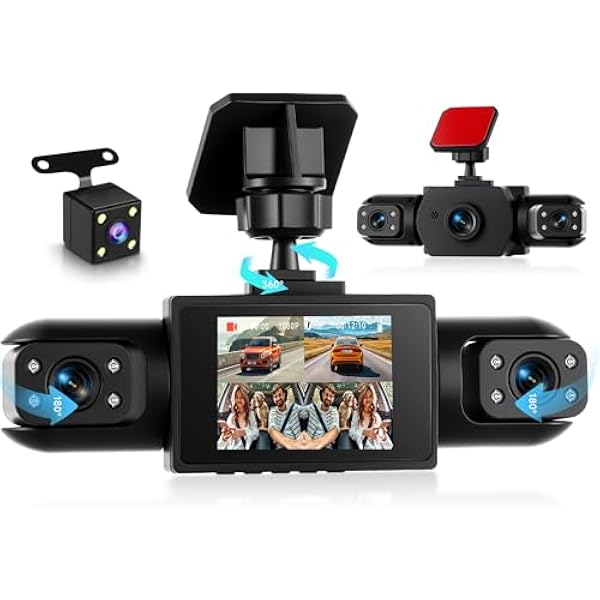 Rimoody 4-kanałowa kamera samochodowa 360 stopni z 4 kamerami FHD 1080P z przodu i tyłu, lewo prawo, 2-calowa kamera samochodowa 1080P z noktowizją IR/wideo pętlowym/24-godzinnym monitorem parkowania