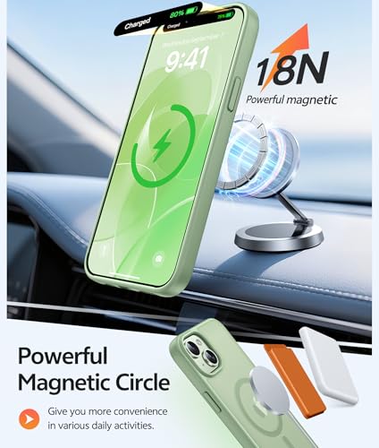 Image of FNTCASE for iPhone 15 Plus Case: for iPhone 14 Plus Case [Compatible with Magsafe] Translucent Matte Cases with [Screen Protector] Military Grade Shockproof Protective Phone Cover - Light Moss