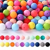 DIYDEC 120pcs Silicone Beads 20 Colors 15mm Silicone Round Beads Keychain Making Bulk Focal Beads Rubber Beads Silicone Spacer Beads for Pens Accessories DIY Necklace Bracelet Jewelry Crafts