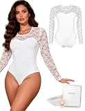 [comeondear] 大きいサイズ ボディスーツ M-3XL セクシー 長袖＆半袖 レース テディ 下着 ランジェリー 高弾性 通気・吸汗 かわいい レディース レオタード 日常 インナー トップス ホック付き