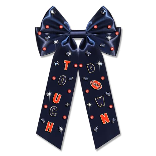 Game Day Hair Bows for Women Football Hair Bows Clips Jeweled Large Hair Bows Silky Satin Hair Ribbons Cheer Bows Red Blue Spirit Day Accessories Football Mom Game Day Accessories Outfits (Pattern K3)